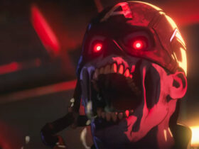 Zombie Captain America's eyes glowing red as he howls with undead hunger