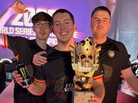 Fifakill Lenun and Echo celebrate World Series of Warzone win with trophy