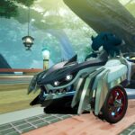 Sonic in werehog form in Sonic Racing: CrossWorlds races through a forest