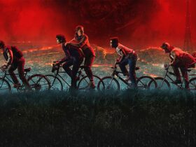 The kids of Hawkins, Indiana riding their bikes in a promo image for Stranger Things season 5
