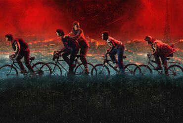 The kids of Hawkins, Indiana riding their bikes in a promo image for Stranger Things season 5