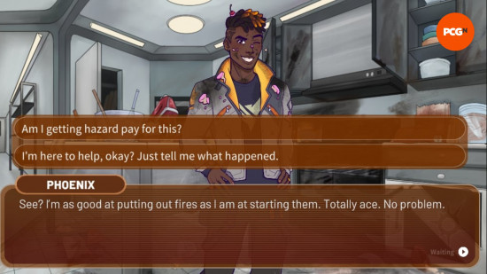 valorant-dating-sim-april-fools-amorant-interview-demo-out-now An image of Phoenix from Valorant standing in a kitchen area covered in soot and cake