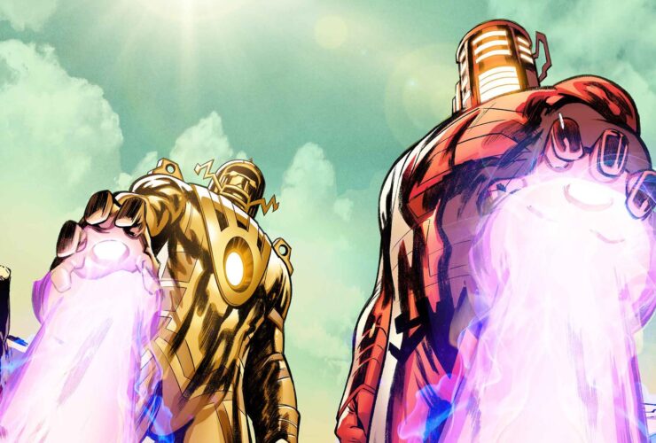 Two Celestials blasting a crowd of people