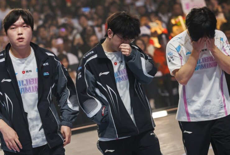 BLG players looking disappointed at LoL Worlds 2025
