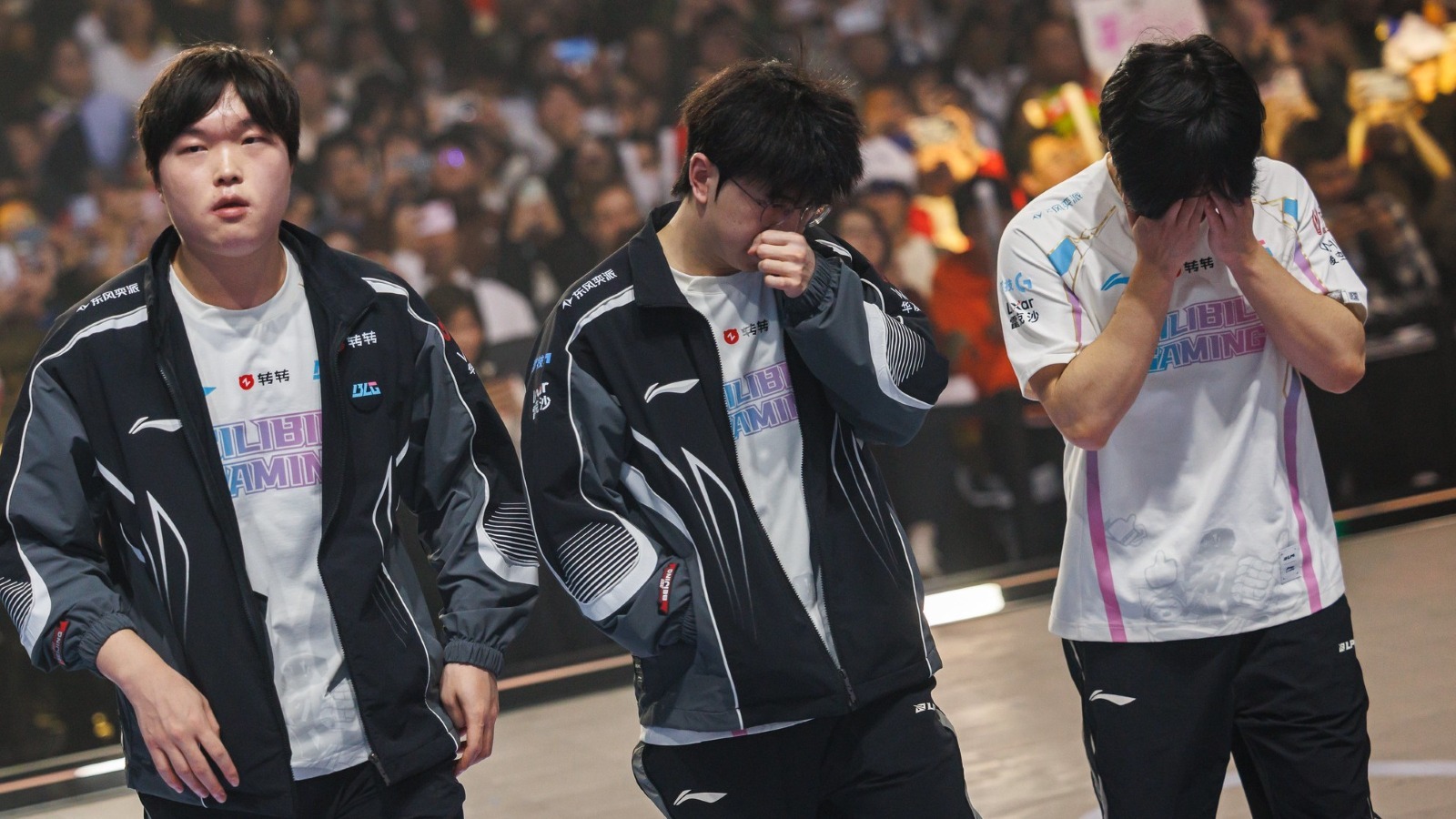 BLG players looking disappointed at LoL Worlds 2025