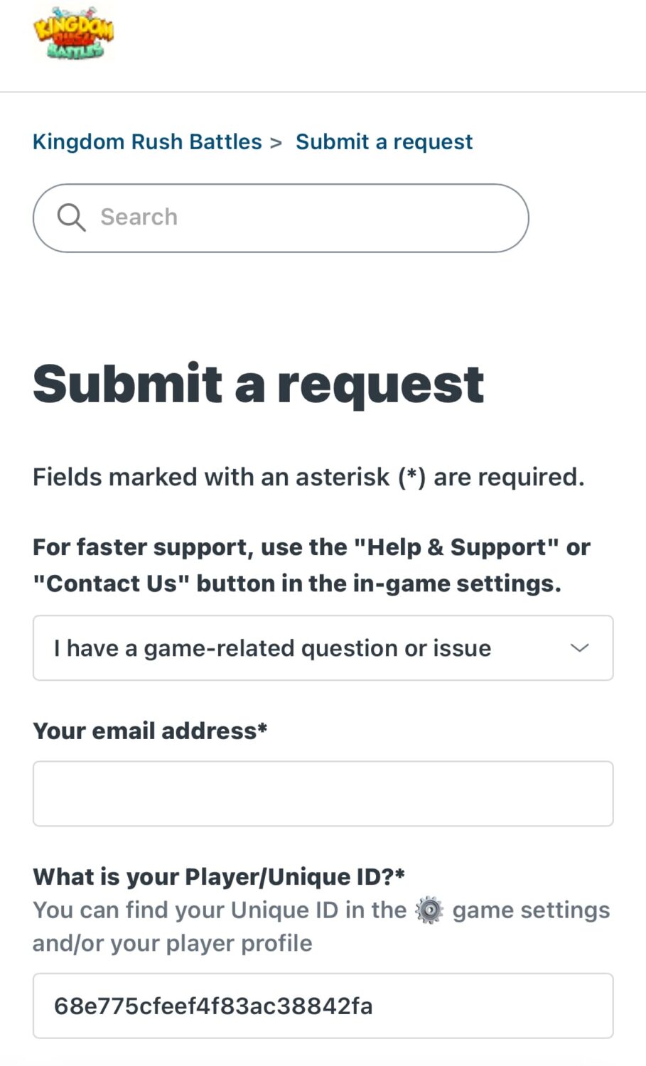 Contacting Customer support in Kingdom Rush Battles