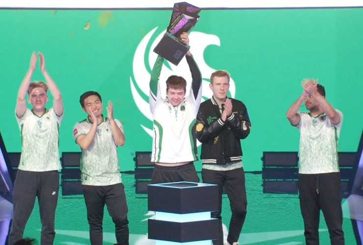 Team Falcons lifts the FPG2 trophy at the Sava Centar in Belgrade.