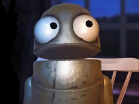 A character's face in horror game REPO.