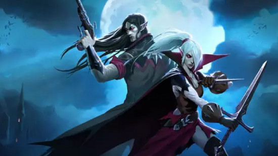 fanatical-black-friday-deals-news-v-rising Two vampires, one holding a sword and another holding a pistol in V Rising key art