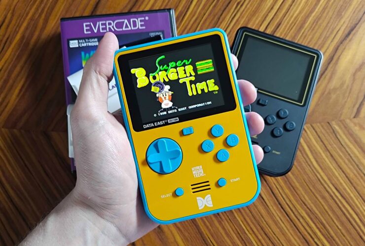 Super Pocket handheld with Super Burger Time title screen displayed.