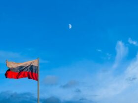 Russia Flag with Sky Background
