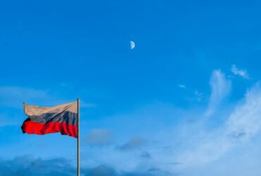 Russia Flag with Sky Background