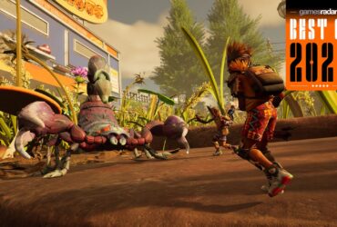 Grounded 2 screenshot showing kids facing a scorpion with a GamesRadar+ Best of 2025 badge in upper right