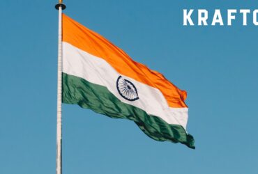 india flag flying in wind with krafton logo in top right corner