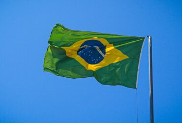 Brazil flag billowing in wind
