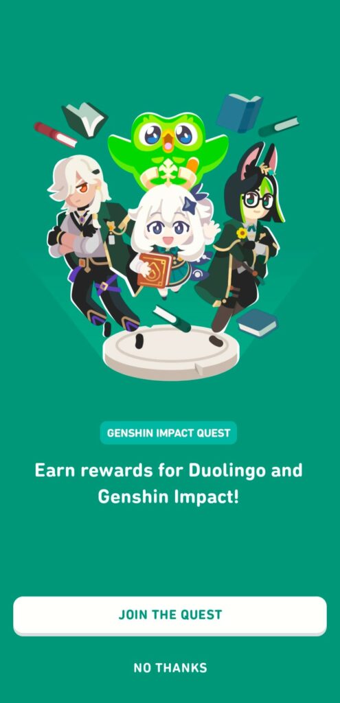 Duolingo quest popup (image via Duolingo)