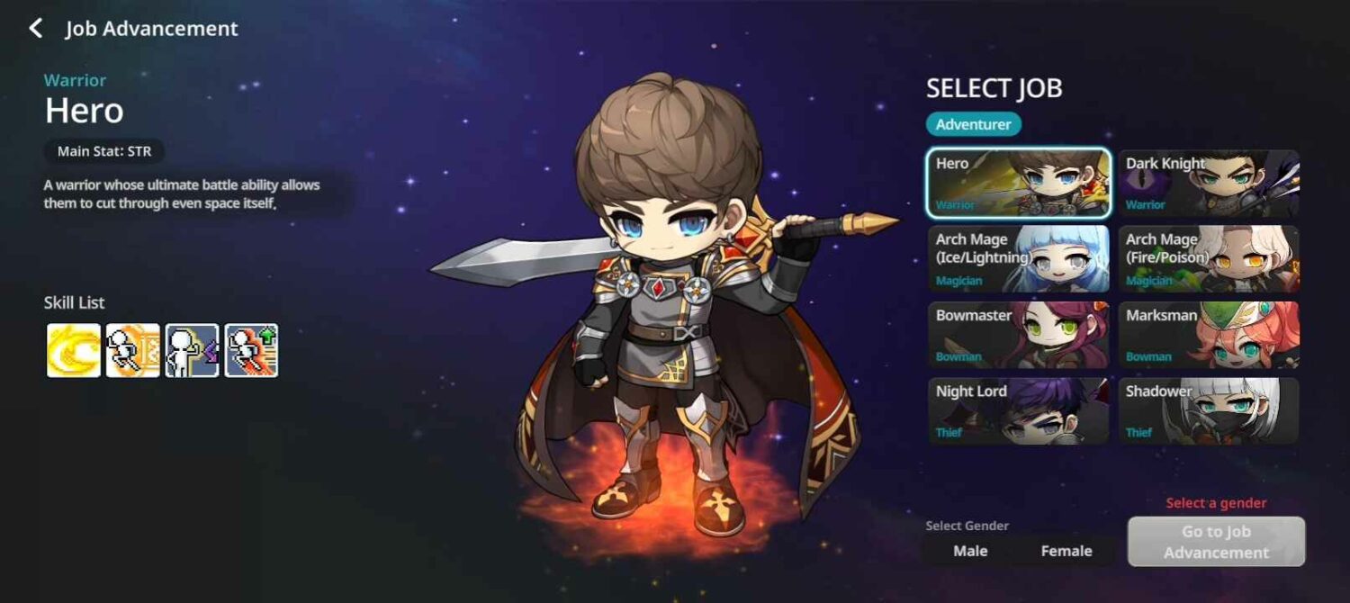 Different Hero Class Choices in MapleStory Idle RPG