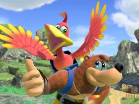 Banjo gives Kazooie the thumbs up in a screenshot from Super Smash Bros. Ultimate.