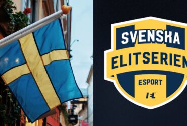 Side by side image of sweden flag in the street next to logo of Svenska Elitserien